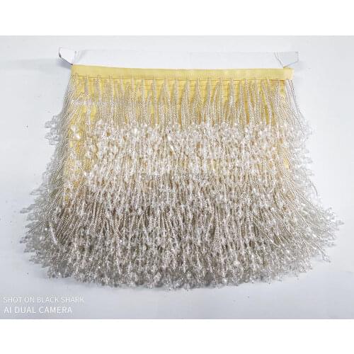 Ribbon Crystal beads tassel fringe 15cm width Latin Dress Dance Wear Macrame Trimming for wedding bridal gown dress/party sawing