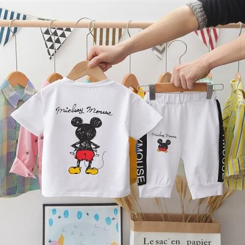 Baby Girls Boys Summer Cartoon Mickey Mouse Sets Clothes Toddle Kids Cotton Short Sleeve T-Shirt+Pants Suits Children Clothing