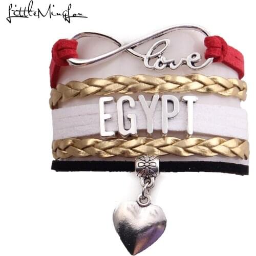 Little MingLou Infinity love country Egypt Bracelet heart Charm leather wrap men bracelets & bangles for Women jewelry