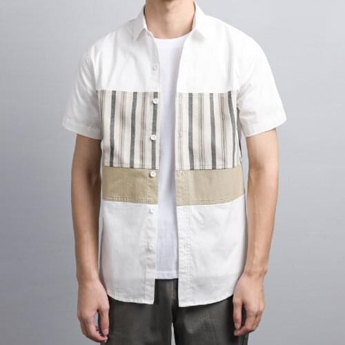 Suehaiwes brand new style short sleeve Italy casual shirt men trendy patchwork cotton shirts for men comfortable chemise camisa