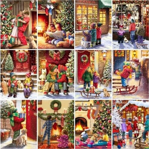 AZQSD DIY Diamond Art Painting Kits Christmas Winter Handmade Gift Diamond Embroidery Landscape Mosaic Home Decor Needlework