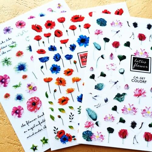 Newest CA- 561 562 563 summer flower design 3d nail sticker back glue DIY nail decal decoration tips