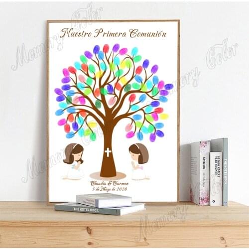 Personalized Nuestro Primera Comunion Fingerprint Guestbook Custom Theme Name Date Girls and Boys Primera Comunion Decoracion