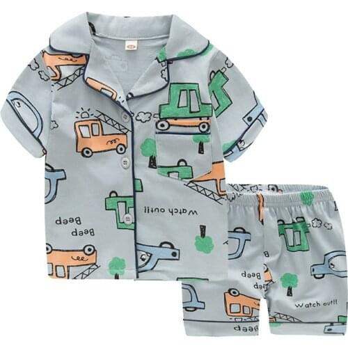 TUONXYE New Summer Boys Short sleeves Pajamas Girls Set Engineering vehicles Pyjama Cotton Kids Pijama Children Sleepwear