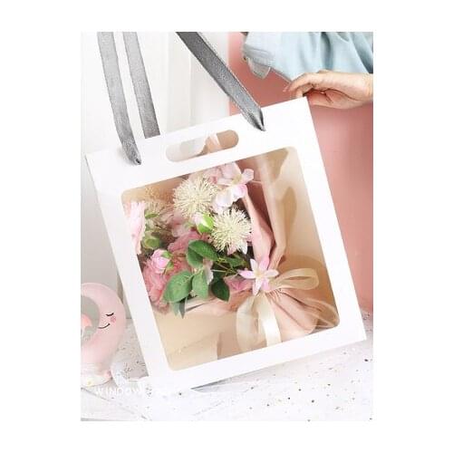Gift Tote Bag Kraft Paper Bags Flower Box With Handle Packing Boxes Transparent Window ValentineS Day Wedding Party Christmas