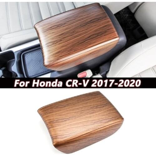 Peach Wood Grain Storage Armrest Box Panel Frame Cover Trim For Honda CRV CR-V 2017 2018 2019 2020