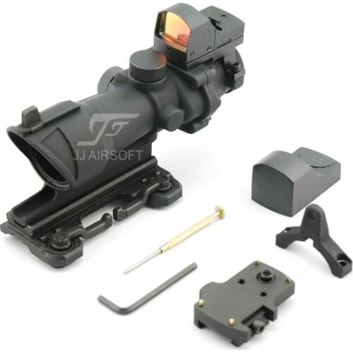 JJ AIRSOFT ACOG Style Scope with Docter Mini Red Dot Light Sensor & QD Mount (Black/Tan) FREE SHIPPING