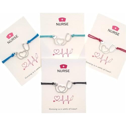 Nurse Wish Card Bracelet European and American Personality Retro Alloy Stethoscope Adjustable Bracelet
