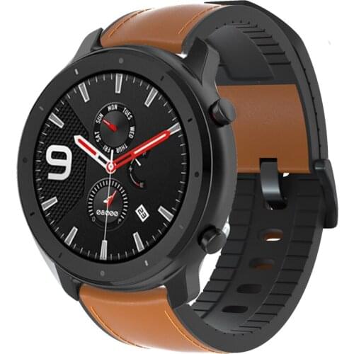 22mm Bracelet For Amazfit GTR Strap For Xiaomi Huami Amazfit gtr Pace Stratos 2 3 Smart Watch Band Leather + Silicone Watchband
