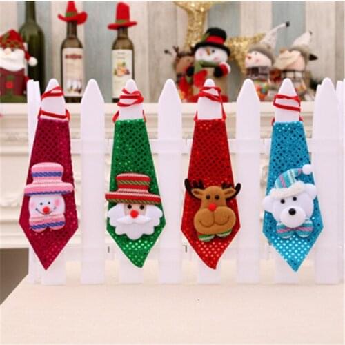 1PC Party Favors Luminous Christmas Tie Light Sequined Gift for Kids Santa Snowman Elk Pattern Hanging Party DIY New Year Decor