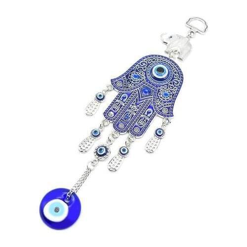 Turkish Blue Evil Eye Hamsa Hand Elephant Amulet Wall Protection Hanging Decor
