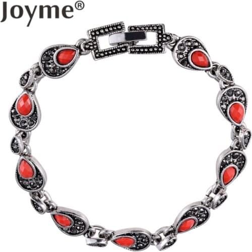 Vintage Bracelet Jewelry Green Resin Stone Tibet Silver Color Water Drop Coachella Festival Roman Royal Wholesale Factory Price