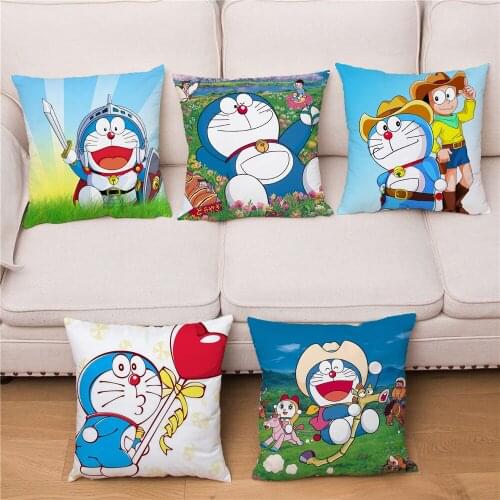 Japan Anime Doraemon Cushion Cover Cartoon Cute Robot Cat Print Pillow Case Short Plush Pillowcase Home Decor Pillows Covers