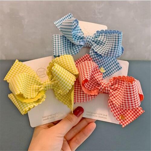 Colorful Plaid Cute Bow Hair Clips Barrette Fabric Bowknot Hairpins Hair Ornament Headwear conjuntos de menina Hair Accessories