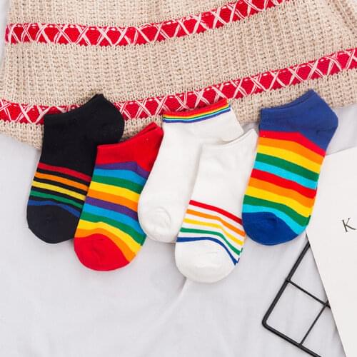 New Arrival Rainbow Womens Socks Trend Color Matching Ladies Short Tube Socks Cotton Socks Boat Short Unisex Colorful Socks