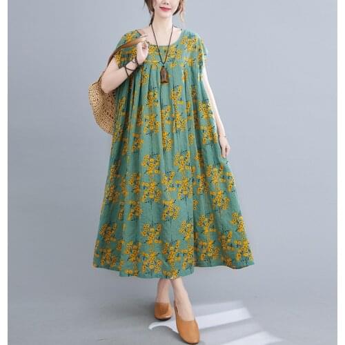 Print Floral Prairie Chic Travel Style Dress 2021 New Fashion Women Casual Beach Dress Thin Soft Cotton Linen Summer Midi Dress