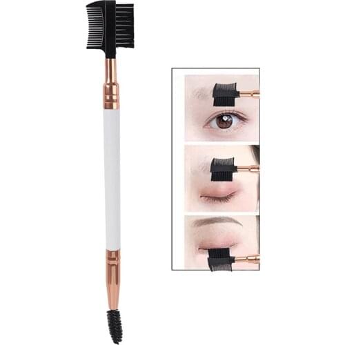 1Pc Double Eyebrow Comb Brow Lash Brush Eye Makeup Eyelash Grooming Portable Cosmetics Tool Nylon Fiber Makeup Brush