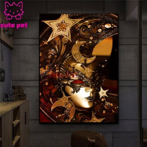 100% Full Round Drill Venetian mask 5D DIY Diamond Painting Embroidery Rhinestone pictures Pasted Cross Stitch Home Decoration