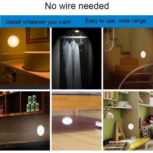 6 LED PIR Motion Sensor Night Light Auto On/Off for Bedroom Cabinet Wireless USB Rechargeable Warm White/White Light