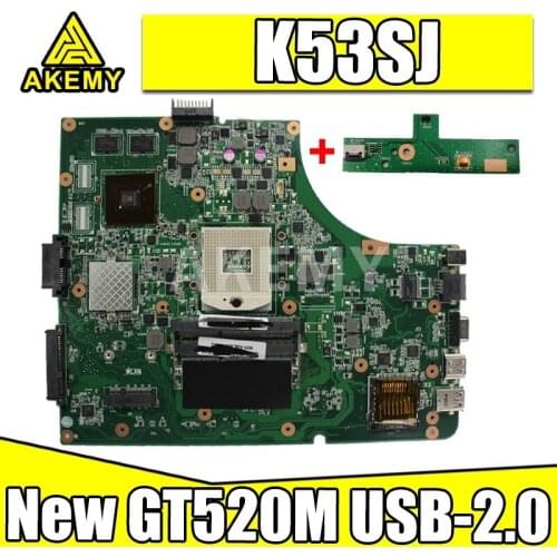 Akemy NEW motherboard For ASUS K53SC X53S K53SV K53SM K53SJ P53Sj Laptop mainboard HM65 GT520M-GPU USB-2.0