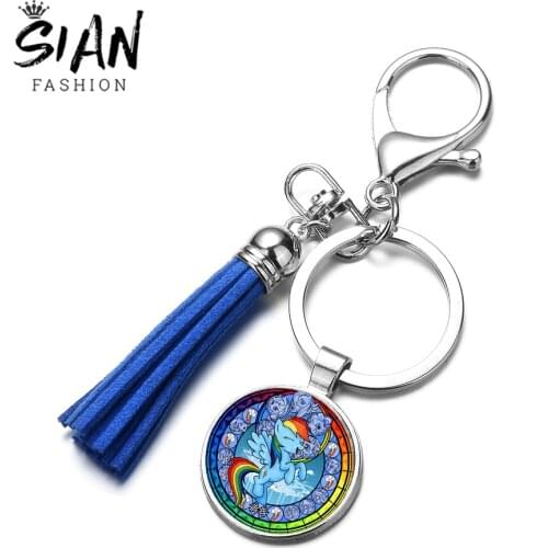 SIAN My Little Ponys Horse Baoli Cute Keychains Friendship Is Magic Rainbow Horse Cartoon Series Leather Tassel Keyring Llaveros