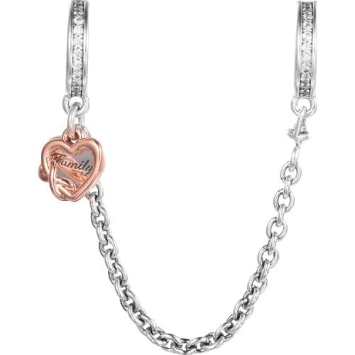 2021 New 925 Sterling Silver Family Heart Safety Chain Charm Beads for Jewelry Making Fit Pandora Bracelets Kralen