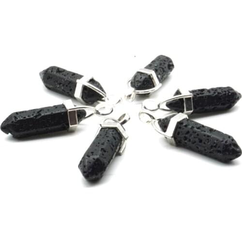 Black Lava Stone Hexagon Prism Pendant DIY Aromatherapy Essential Oil Perfume Diffuser Pendant Necklace Jewelry Women