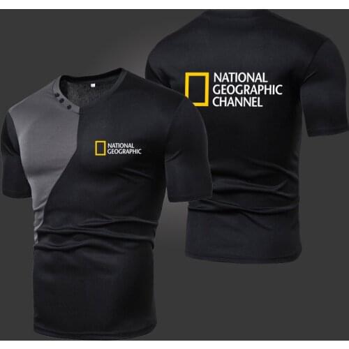 Summer New National Mens T-Shirts Solid Color Splicing Casual Breathable Sports Slim Fitting Short Sleeve V-Neck Spotswear