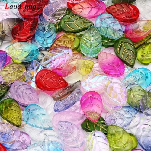 Gradient Multicolor Czech Glass Beads Lampwork Crystal Leaves Shape Beads For Jewelry Making DIY Necklace Bracelet Accessories