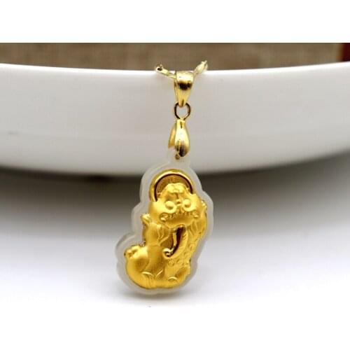 Hetian Jade Amulet Necklace For Men Women Fine 24k Gold Brave Troops Lucky PI XIU Pendants Jewelry Come with Box Bag