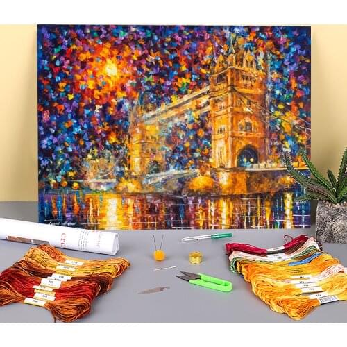 London Bridge Printed Canvas 11CT Cross Stitch Complete Kit Embroidery DMC Threads Hobby Craft Sewing Painting Magic Package