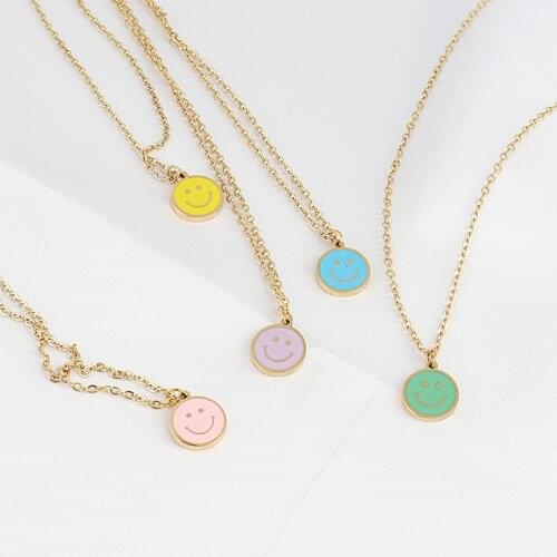 Exquisite Color Smiley Necklace Stainless Steel Necklace For Women Geometric Star Moon Heart Necklace Chain Necklace Jewelry