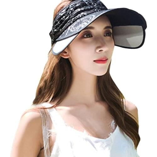 Korean Women Empty Top Lace Canvas Sun Visor Hat Wide Brim Sunscreen Adjustable Beach Baseball Cap