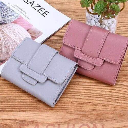 Fashion Women Short Wallets PU Leather Female Buckle Purses Multi Card Holder Wallet Small Zipper Wallet Photos Coin Purse