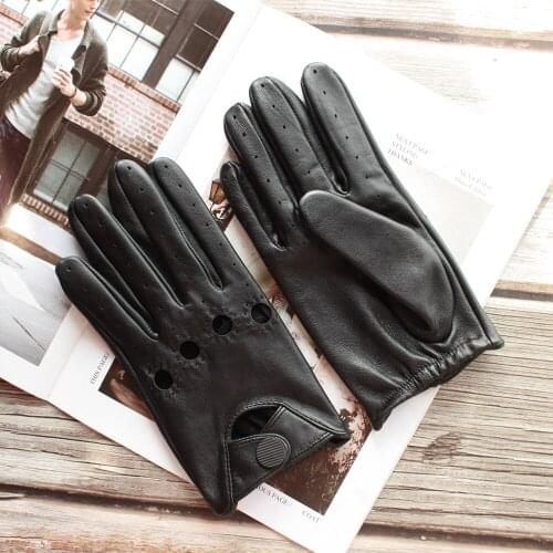 Motorcycle Riding Leather Gloves Mens Thin Sheepskin Full-Finger Hollow Spring and Autumn New Outdoor Driver Driving