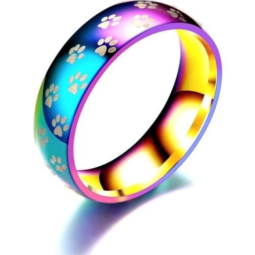 Colorful Rainbow Small Paw Print Finger Rings for Couple Promise Engagement Rings 6mm Lovers Wedding Rings Lesbian Gay Jewelry
