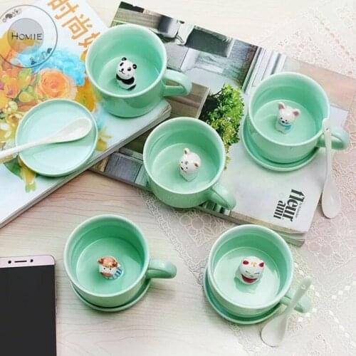 Creative Ceramic Cup coffee Mug 3D Milk Cup With Animal Cute Cartoon Panda Rabbit Tee Cup Heat-resistant Celadon Cup Caneca