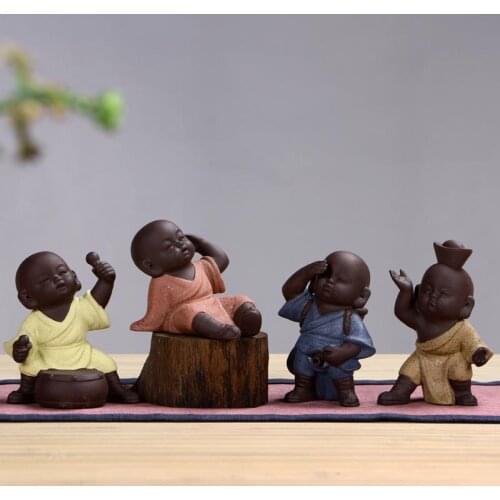 Creative Tea Pets Ornament Chinese Folk Art Purple Clay Home Decoration Figurines Little Monk Yixing Baby Boy Spray Pee Crafts