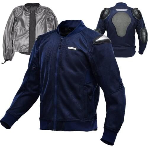 Summer Motorcycle Jacket Mens Breathable Chaqueta Moto Jacket Mesh Riding Jacket Motorcycle With Removable Protector Blue