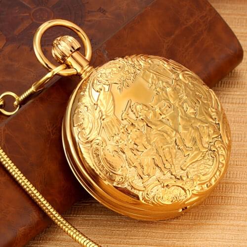 Delicate Simulated War Theme Double Open Cover Automatic Mechanical Pocket Watch Arabic Numerals Watch Face Pendant Gift Man