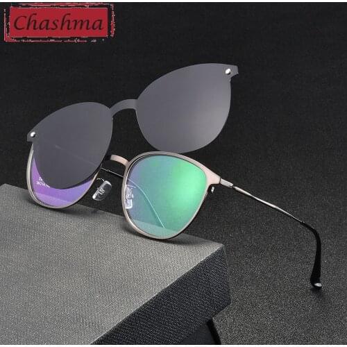 Round Frame Magnetic Clip Magnet Eyewear Polarized Lenses with Sunglasses for Men Sport Style Eyewear