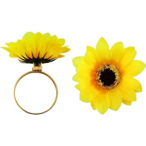Sunflower Napkin Rings Set Of 6, Table Accessories, Napkin Holder Rings for Table Parties (Yellow-Sunflower)