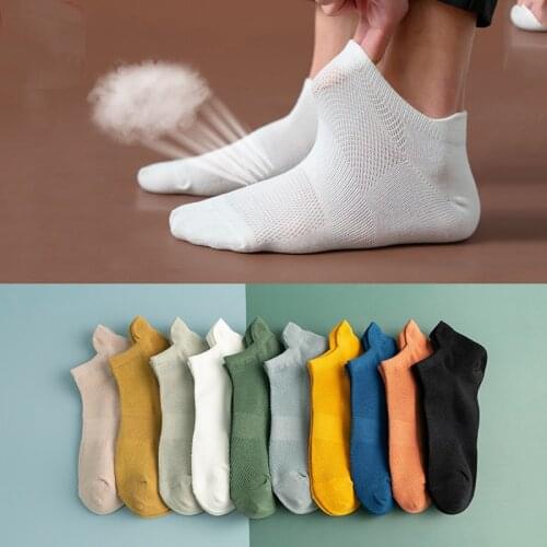 10 Pairs Pack Men Socks Cotton Summer Short Breathable Mesh Solid Color Ankle Socks Japanese Style Asakuchi Man Socks