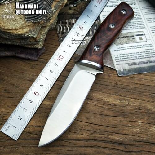 LCM66 hunting straight knife tactical knifeFixed Knives,steel head+solid wood handle Survival Knife,Camping Rescue Knife tools