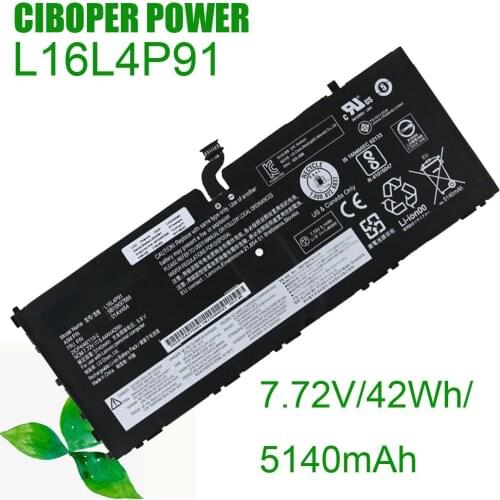 Original Laptop Battery L16L4P91 7.72V 42Wh 5140mAh For X1 Tablet GEN 3 L16L4P91 SB10K97599 01AV453 L16M4P91 SB10K97598