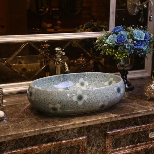 Oval Europe Vintage Style Ceramic Art Basin Sink Counter Top Wash Basin Bathroom Sinks vanities hand made wash basin