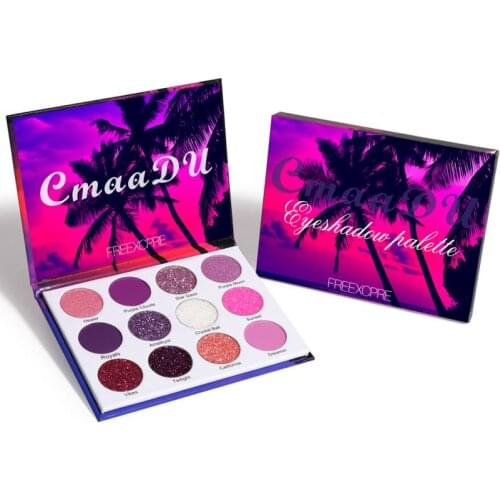 12 Color Matte Glitter Eyeshadow Palette Holographic Shiny Purple Pink Pigment Eye Shadow Pallete Metallic Eye Cosmetics TSLM2