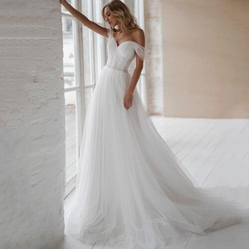 Eightree Boho Beach Wedding Dresses White Off Shoulder Beadings Bridal Dress A-Line Backless Princess Wedding Gowns Custom Made