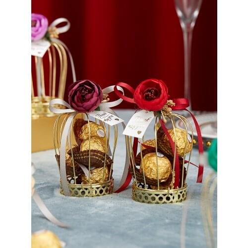 20Pcs Crown Style Gift Box Tinplate Bird Cage Wedding Candy Bags Baby Shower Favor Packaging Chocolate Party Supplies