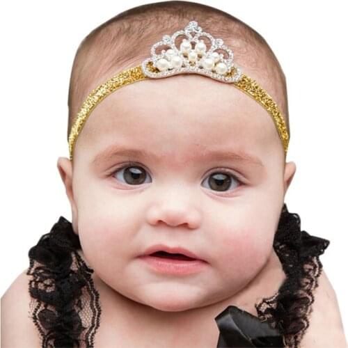 Yundfly Vintage Baby Girl Crown Headband Princess Kids Pearl Crown Hairband Children Head Wear Birthday Gifts